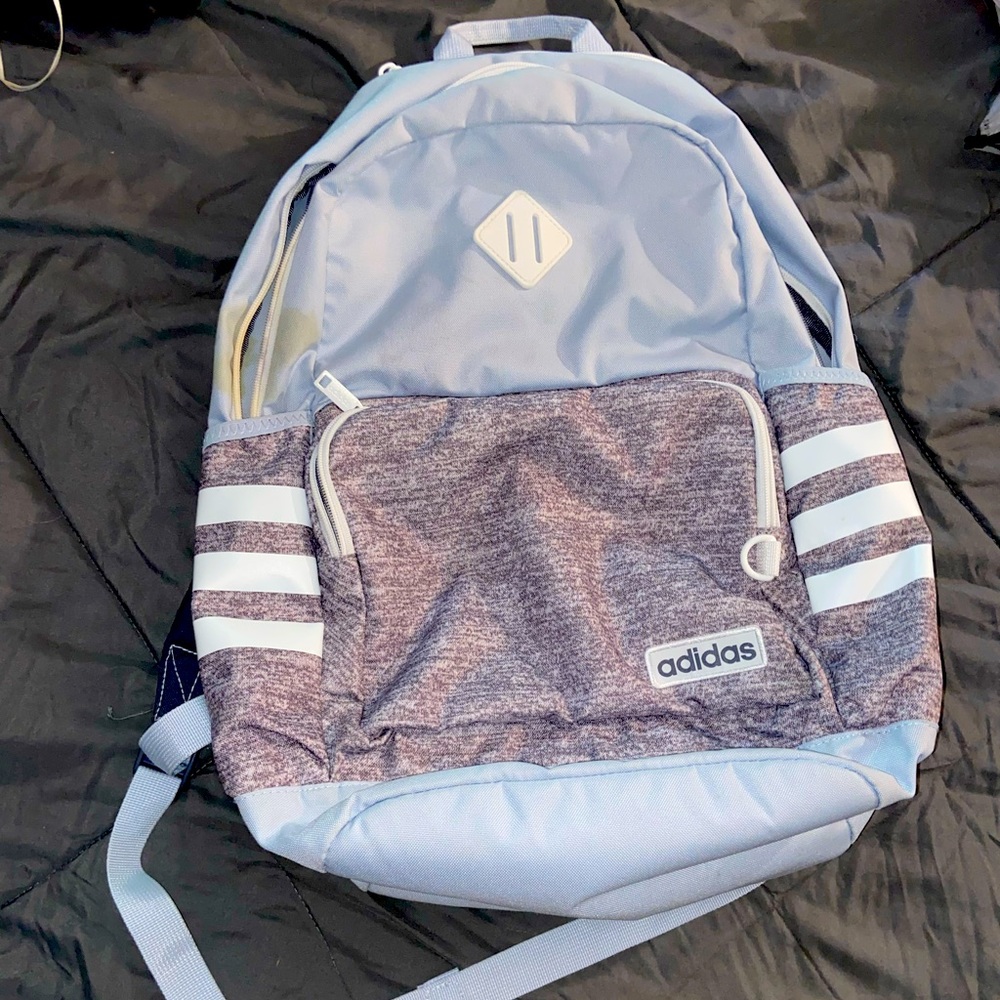 Adidas Baby Blue White and Heather Grey Back Pack with Storage Pockets